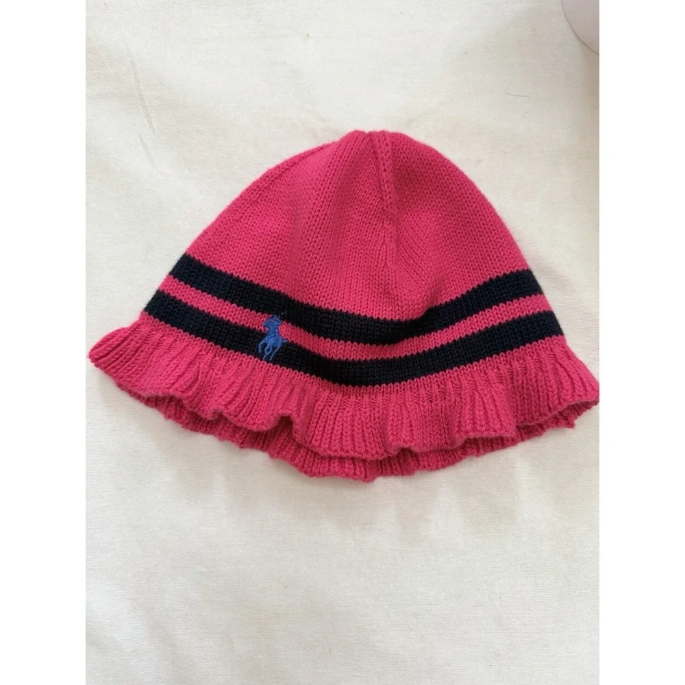 Ralph Lauren Infant knitted Hat Pink SZ-9M-24M 75% Pima Cotton 25% Wool One‎ SZ